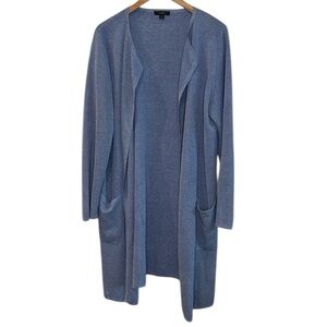 J.Crew Open Front Blue Space Dye Long Sleeve Duster Linen Blend Cardigan M